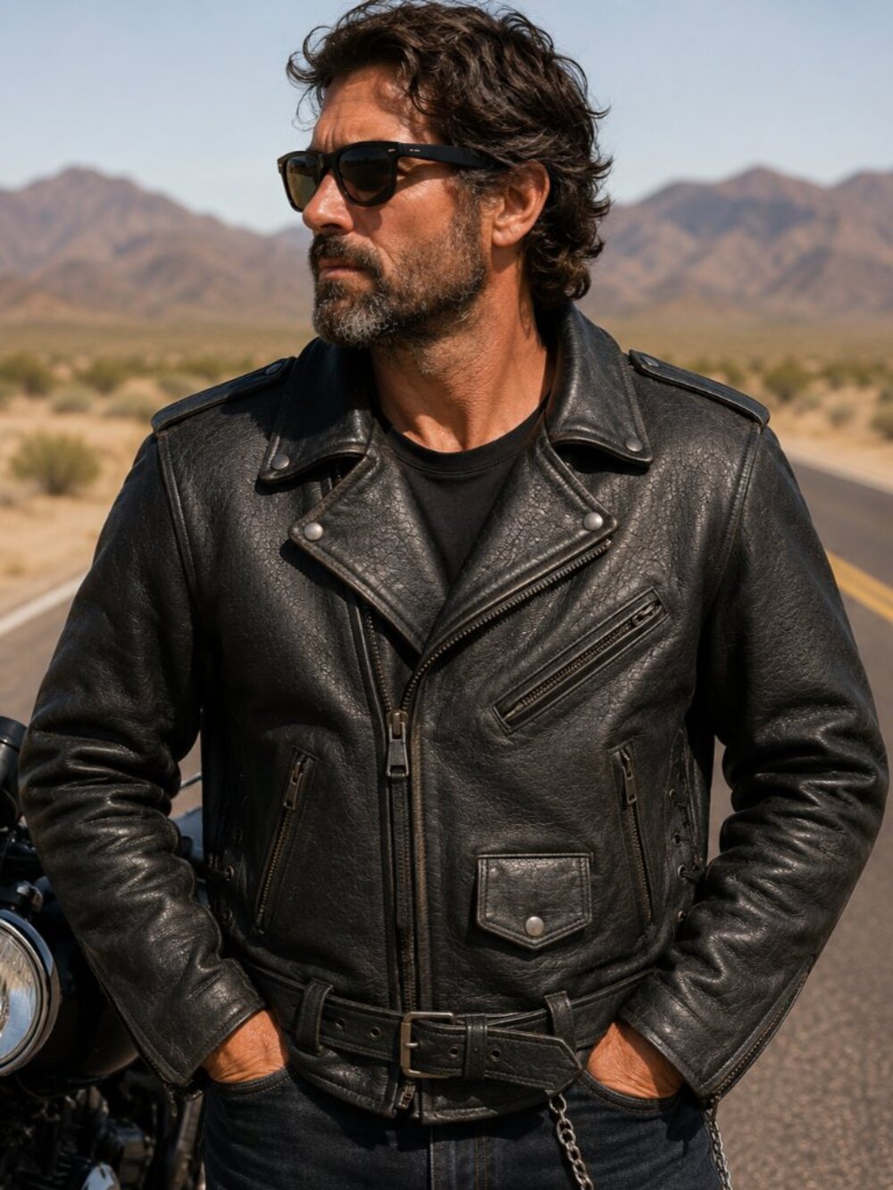 Vintage XL Mens Real Genuine Leather Biker Motorcycle Jacket Heavy Side Lace